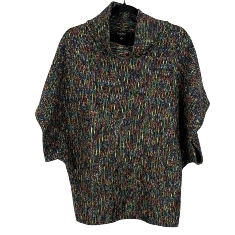 Papillon Multicolour Poncho Style 3/4 Dolman Sleeve Medium Flecked Knit Sweater